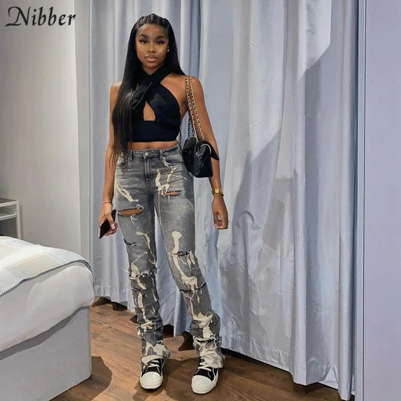 Nibber 2022 Ripped Denim Vrouwen Verontruste Jeans Skinny Hoge Taille Uitgesneden Mode Potlood Broek Streetwear Bodycon Hot Broek