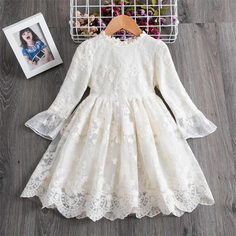 Kids Dresses For Girls Floral Lace Princess Dress Sleeveless Birthday Xmas Clothes Mesh Tutu Dress Girls 3-8Yrs Casual Clothing