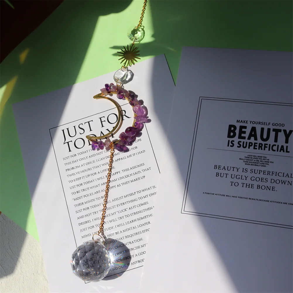 Crystal Windchime Dream Catchers Moon Flower Chandelier Home Decor (Purple)