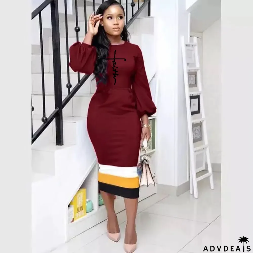 Women's Fashion Casual Patchwork Letter Dress