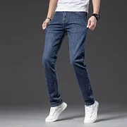 Costume Adult – 2025 Spring New Men's Jeans Slim Straight Business Casual Elastic Pants Fashion Blue Male All Match Denim Pants Brand Clothes | Ufawd