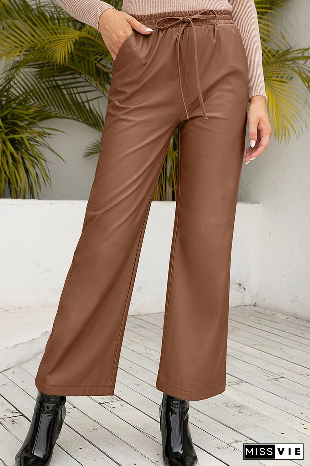 Casual Elegant Solid Split Joint Pocket Loose Wide Leg Solid Color Bottoms