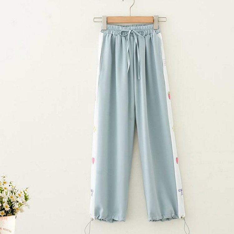 Bear Embroidery Chiffon High Waist Pants - Modakawa Modakawa