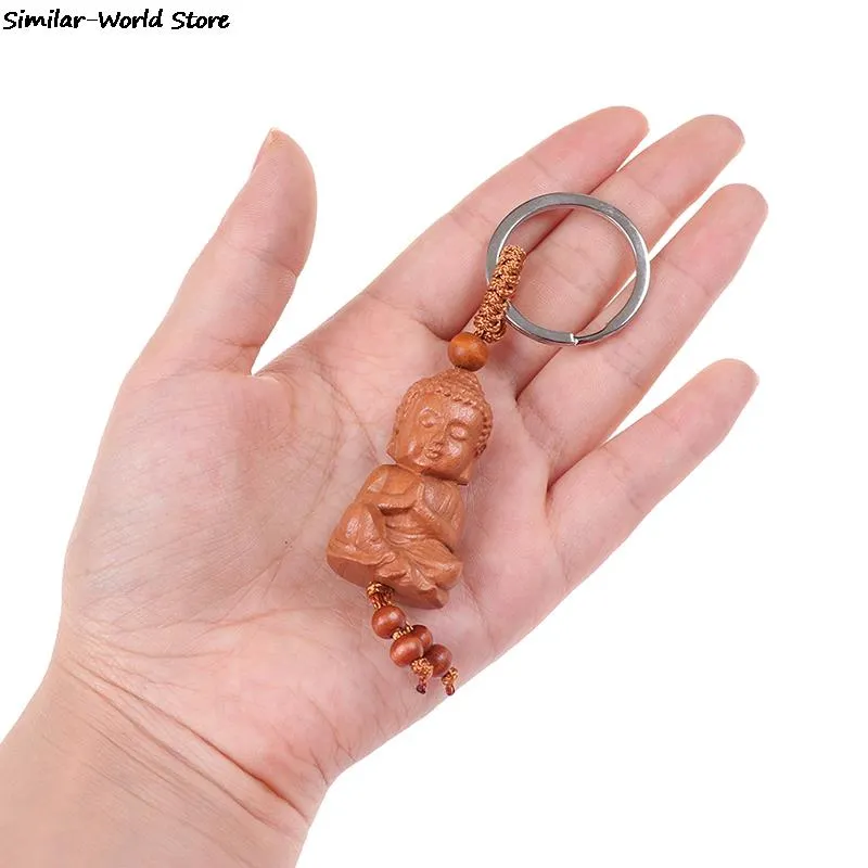 Mahogany Three-dimensional Engraving Key Chain Lifelike Buddha  Pendant Key Ring ewelry making For diy Car Accessories