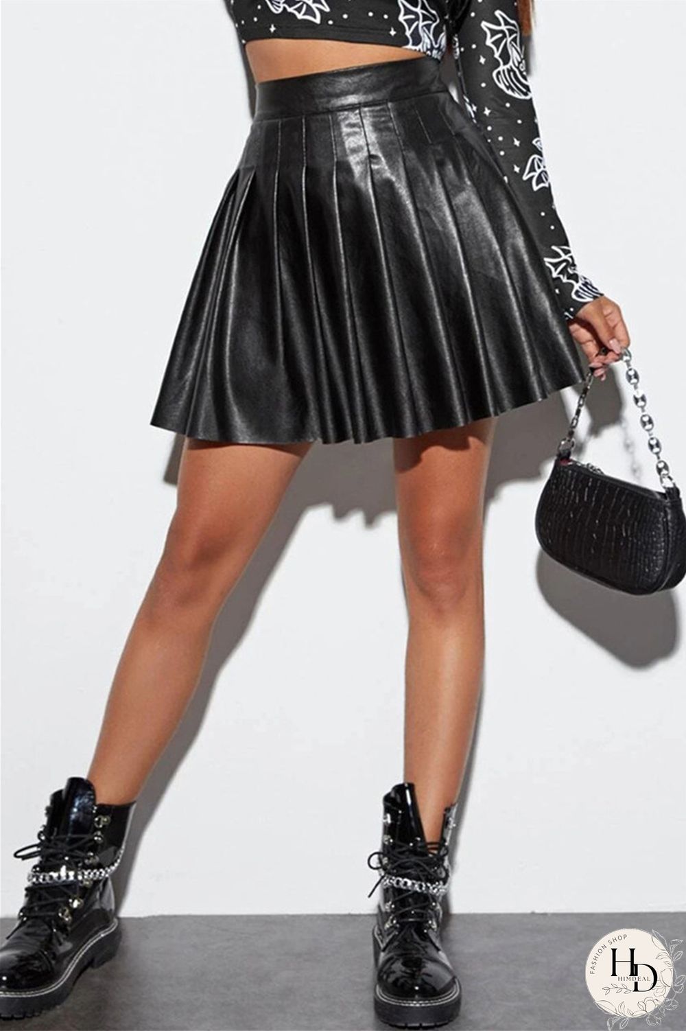 Burgundy Fashion Casual Solid Regular High Waist Pleated Skirt
