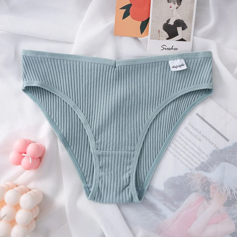 Cotton Women's Panties Underwear Sexy V Waist Underpants New Solid Color Female Skin-friendly Striped Briefs Intimate Lingerie