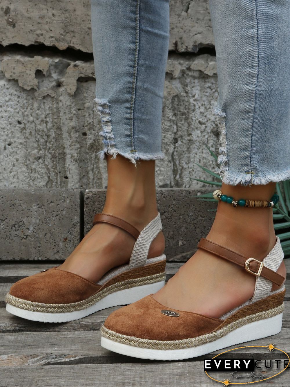 Women Color Block Summer Vacation Braided Non-Slip Block Heel Espadrille Sandals Adjustable Buckle EVA Wedges&Flatform