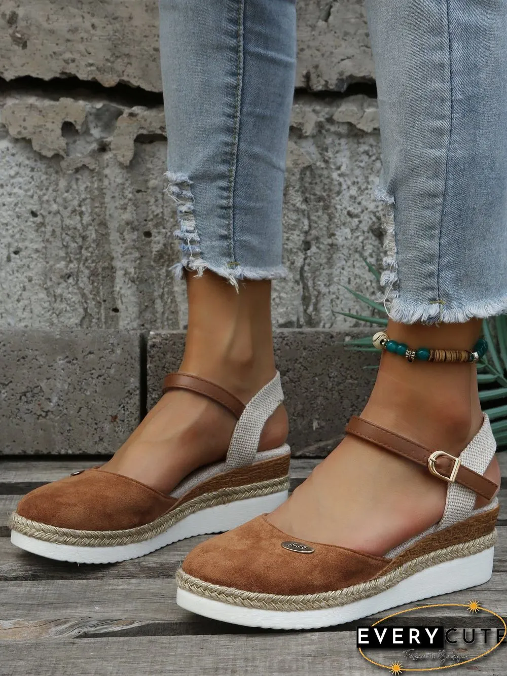 Women Color Block Summer Vacation Braided Non-Slip Block Heel Espadrille Sandals Adjustable Buckle EVA Wedges&Flatform