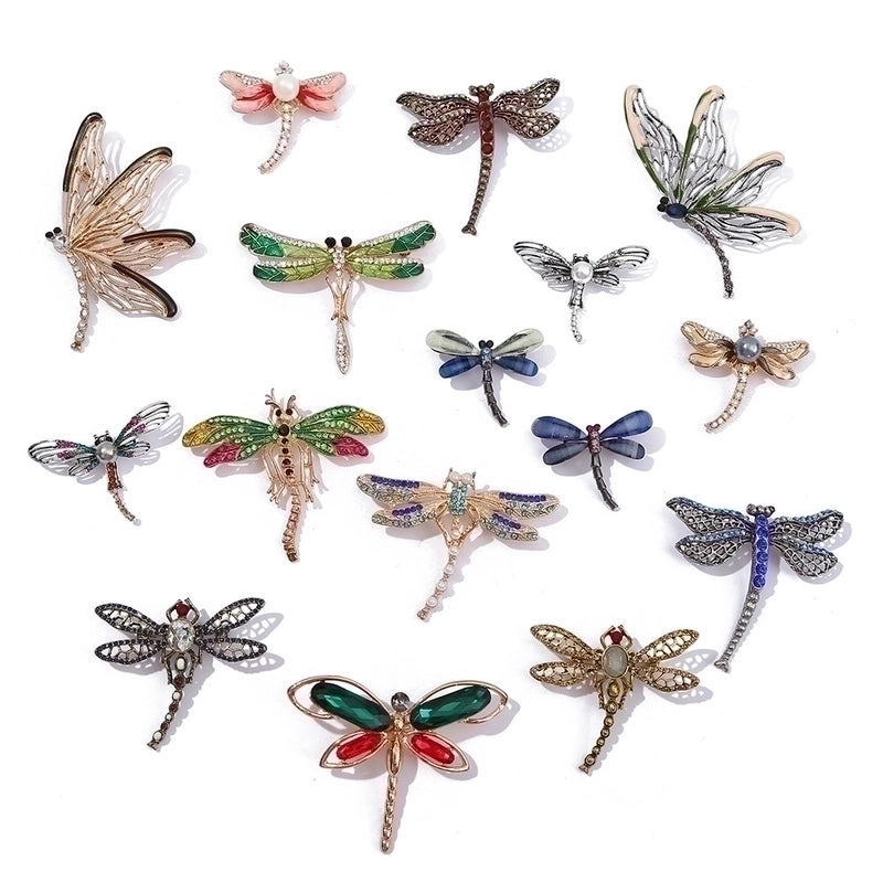 Retro Pin Dragonfly Alloy Enamel Inlay Zircon Women'S Brooches