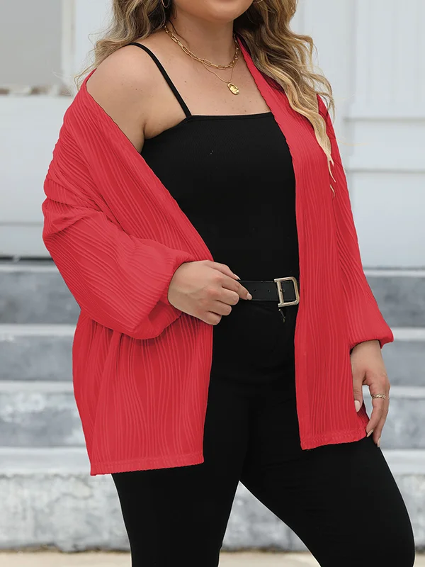 Solid Color Long Sleeves Loose Collarless Outerwear