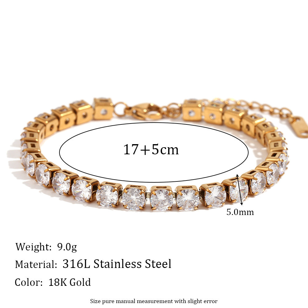 Women Fashion Quadrilateral Circle Geometric Stainless Steel 18K Gold Plated Bracelets