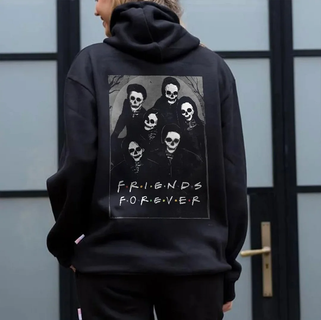 FRIENDS FOREVER Evil Gothic Letter Casual  Black Print Hoodie