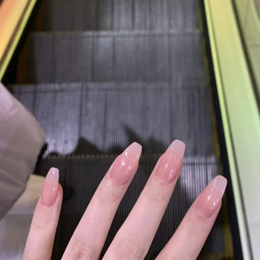 24Pcs Natural Pink Artificial Fake Nails Short Coffin Ballerina False Nails For Designs Press On Finger Tips Manicure Tool