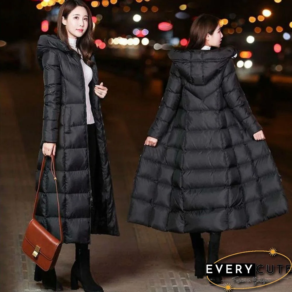 Women Long Puffer Coat Jacket Hooded Padded Quilted Parka Outerwear Winter Warmer