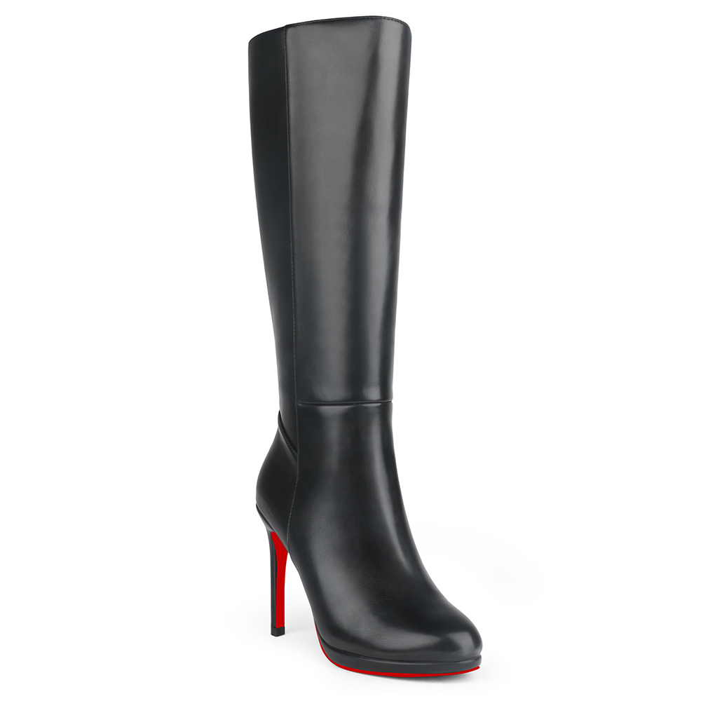 105mm/4.1 Inch Women's Knee High Red Bottom Boots Platform Heel Boots Side Zipper Long Boots-MERUMOTE