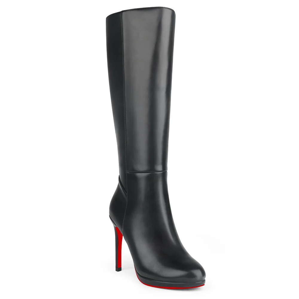 105mm/4.1 Inch Women's Knee High Red Bottom Boots Platform Heel Boots Side Zipper Long Boots-MERUMOTE