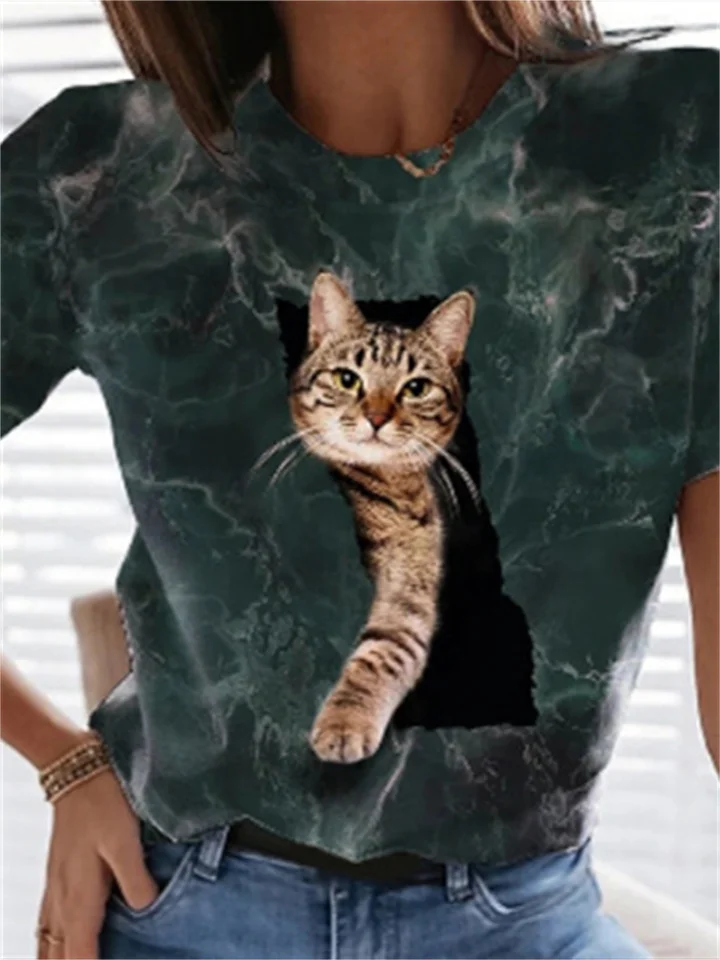 Short-sleeved T-shirt Cute Cat 3D Print Women's S M L XL 2XL 3XL 4XL 5XL-Cosfine