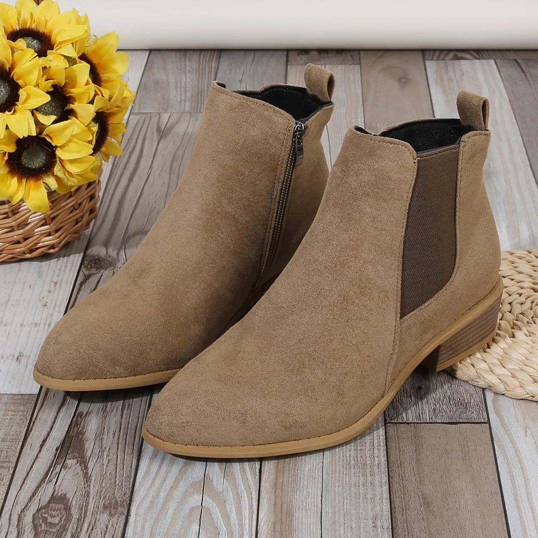 Yyvonne Women's Boots New Square With Large Size Women's Boots Velvet Fashion Boots Side Zippered Tips Short Boots