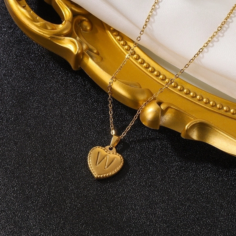 Vintage Style Minimalist Heart Shape Stainless Steel 18K Gold Plated Pendant Necklace