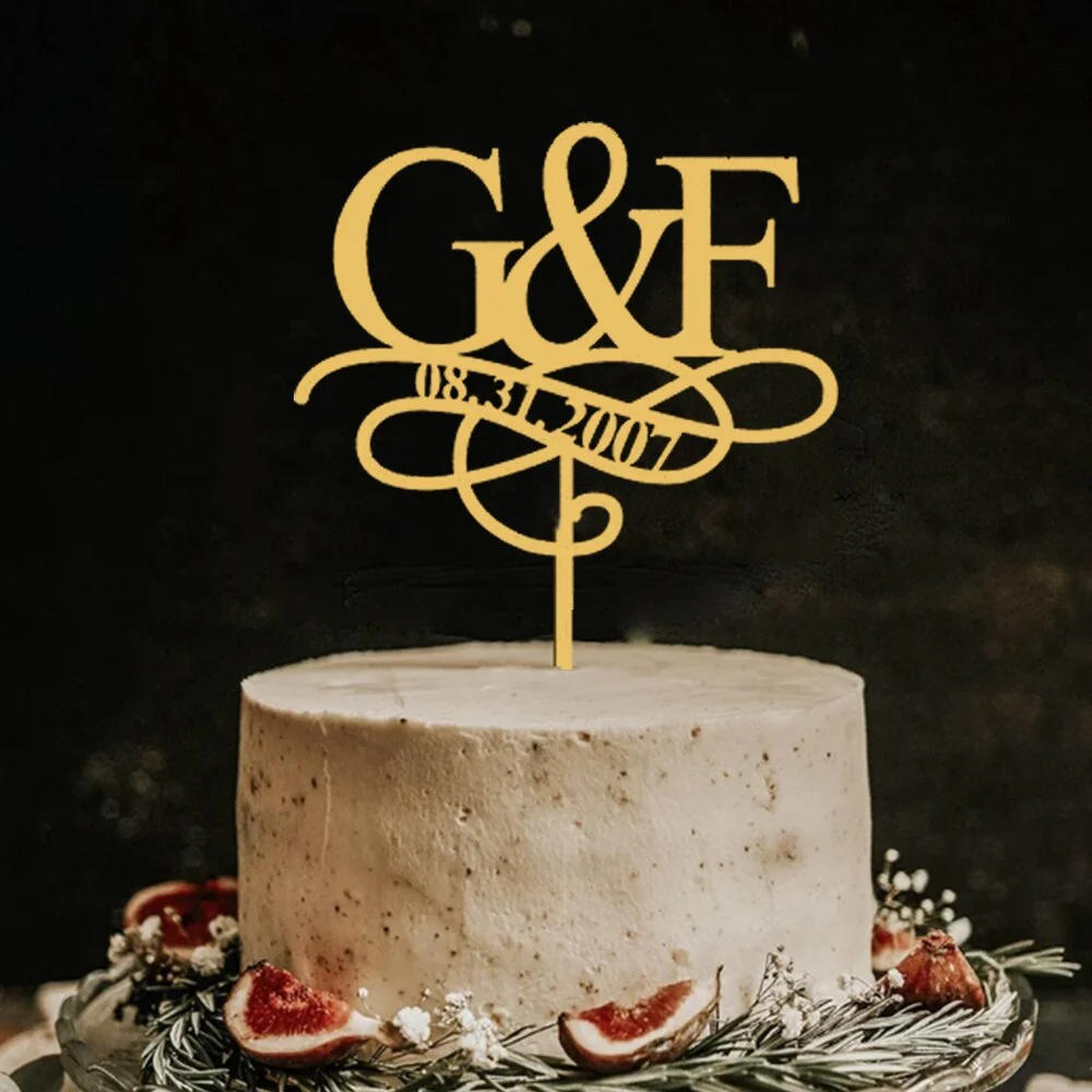 Custom Cake Topper Acrylic Mirror Letter Cake Decor Personalized Name And Date Gold Happy Birthday Cake Decoration For Wedding