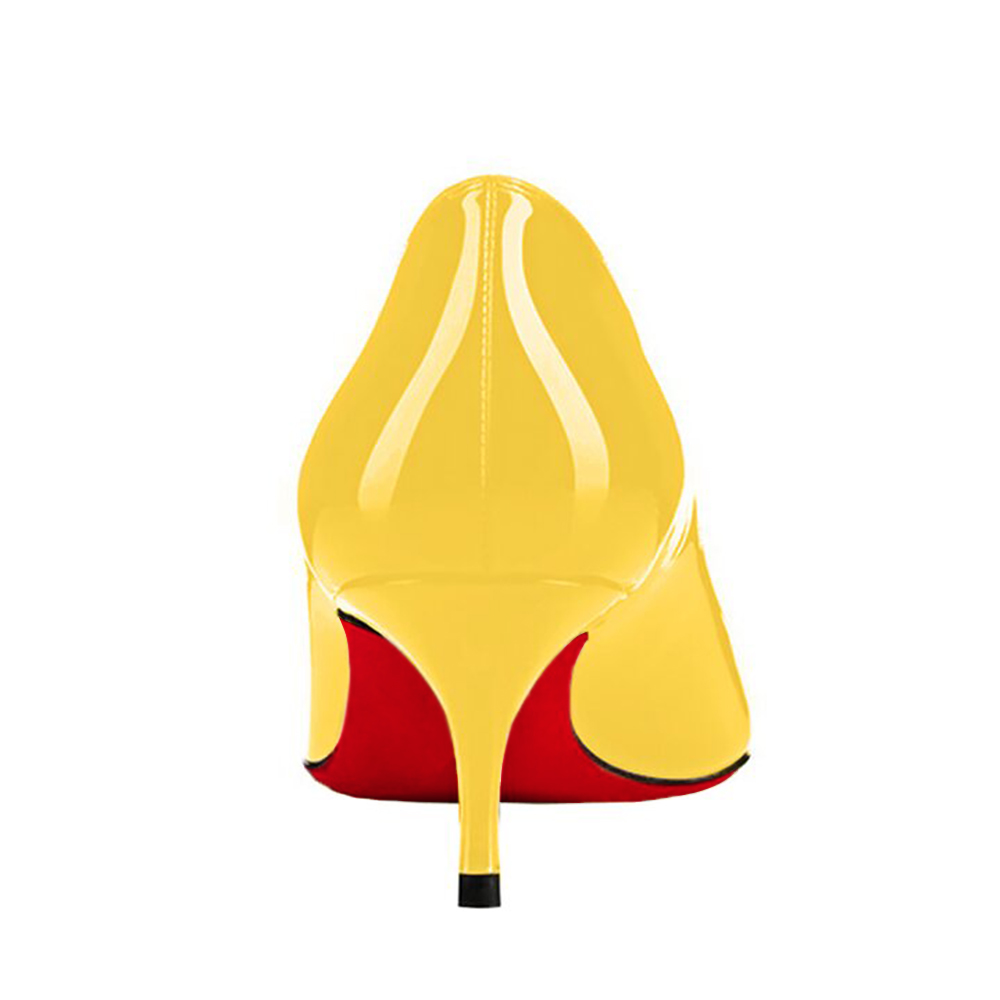 60mm Kitten Heels Solid Color Heels Party Daily Pumps Yellow Patent-vocosishoes