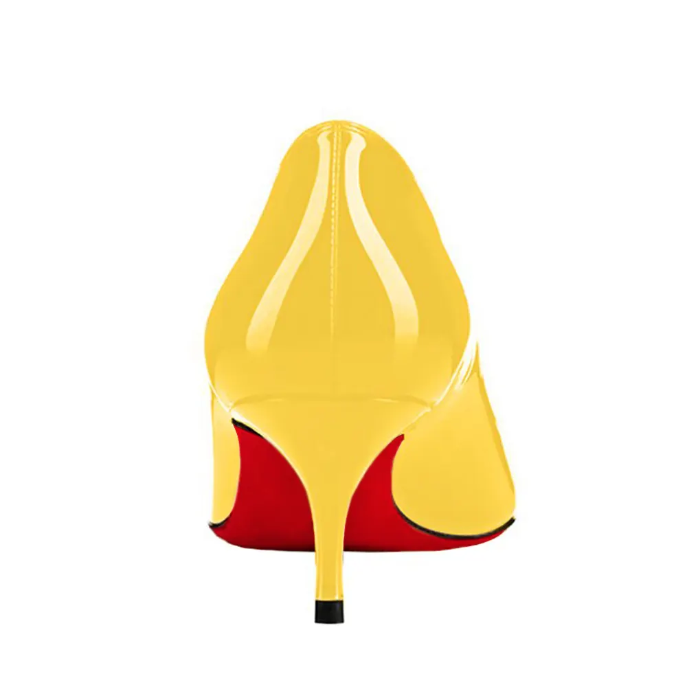 60mm Kitten Heels Solid Color Heels Party Daily Pumps Yellow Patent-vocosishoes