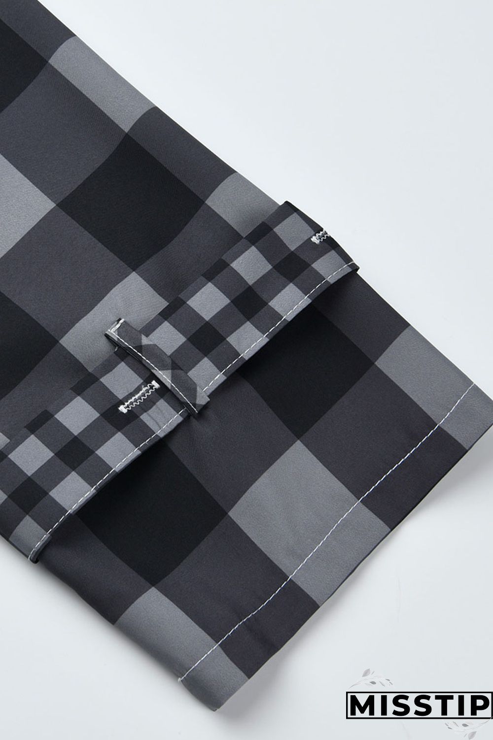 Deep Blue Casual Plaid Print Patchwork Buckle Turndown Collar Shirt Dress Dresses