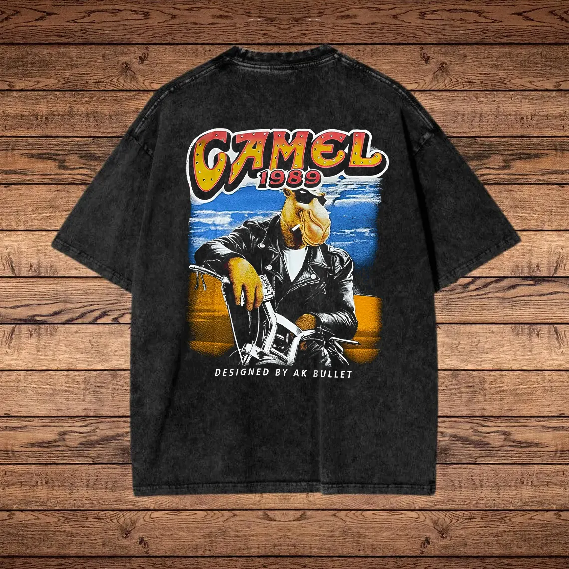 Vintage Retro Camel Design Graphic Washed T-shirt