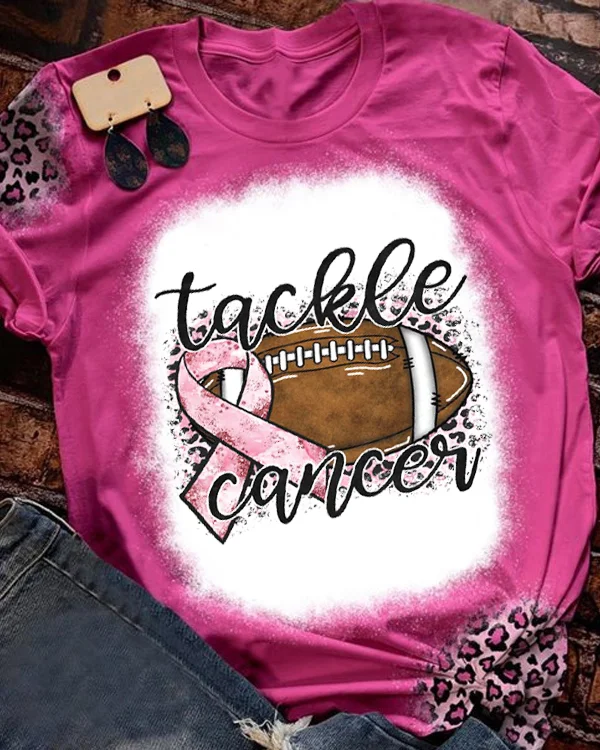 In October We Wear Pink And Watch Football Print T-Shirt