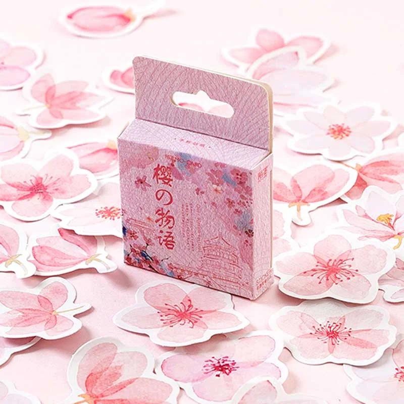 46pcs/box Cute Pink Cherry Stickers Kawaii Japan Planner Flower Decoration Paper Sticker Diary Stationary Scrapbooking Label