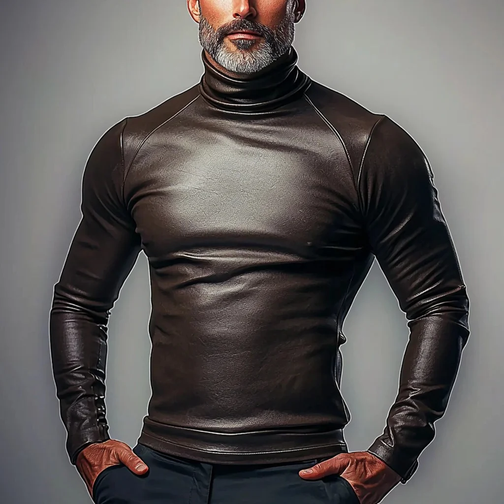 Men's Basic High Neck Raglan Leather Shirt-inspireuse