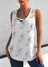 Plus Size Cross Strap Lace Stitching Floral Print Casual Tank Top
