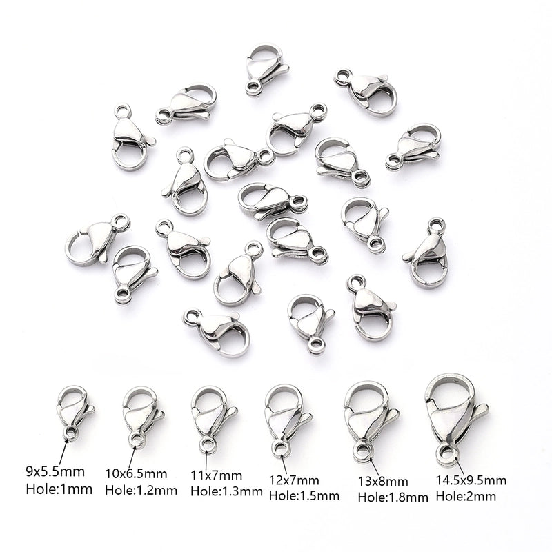 10 PCS/Package 10×6.5mm 11x7mm 9×5.5mm Hole 1~1.9mm 304 Stainless Steel Simple Solid Color Polished Lobster Clasp