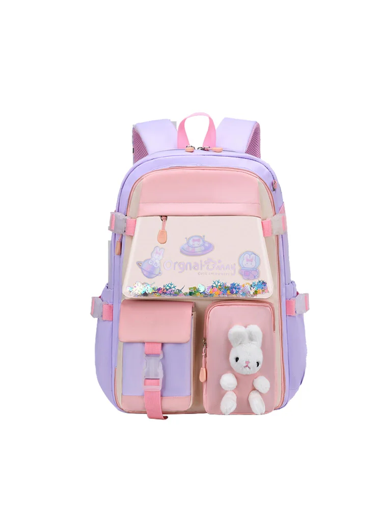 Cute Cartoon Bunny Backpack Girl Kindergarten Princess Schoolbag (S Purple)