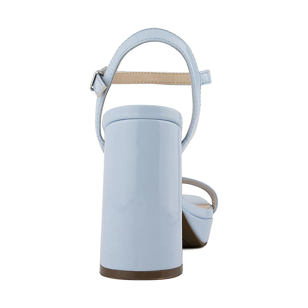 Women's Square Toe Ankle Strap Platform High Heels Sandals in Blue