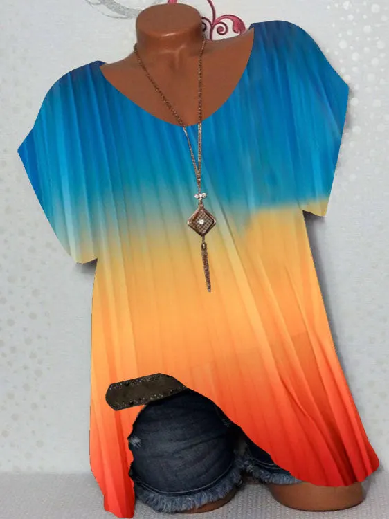 Wommen Short Sleeve Scoop Neck Gradient Top