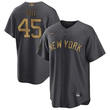 Men's New York Yankees #45 Gerrit Cole 2022 All-Star Charcoal Cool Base Stitched Baseball Jersey EIOK