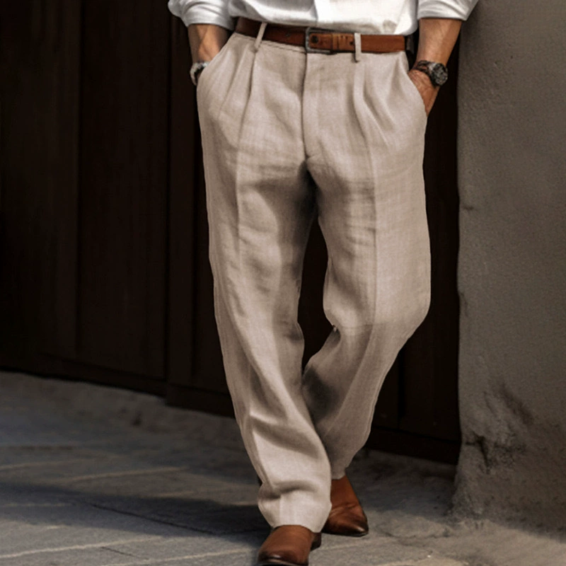 Men's Linen Straight Solid Color Comfortable Casual Pants