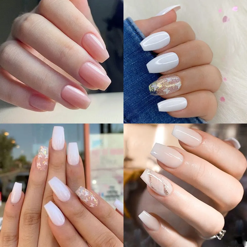 500pcs/pack Short Coffin Nails Clear Natural White Ballerina Nails Full False Nail Tips Salon DIY Acrylic Fake Nail Art 10 Size-Nail Inspo