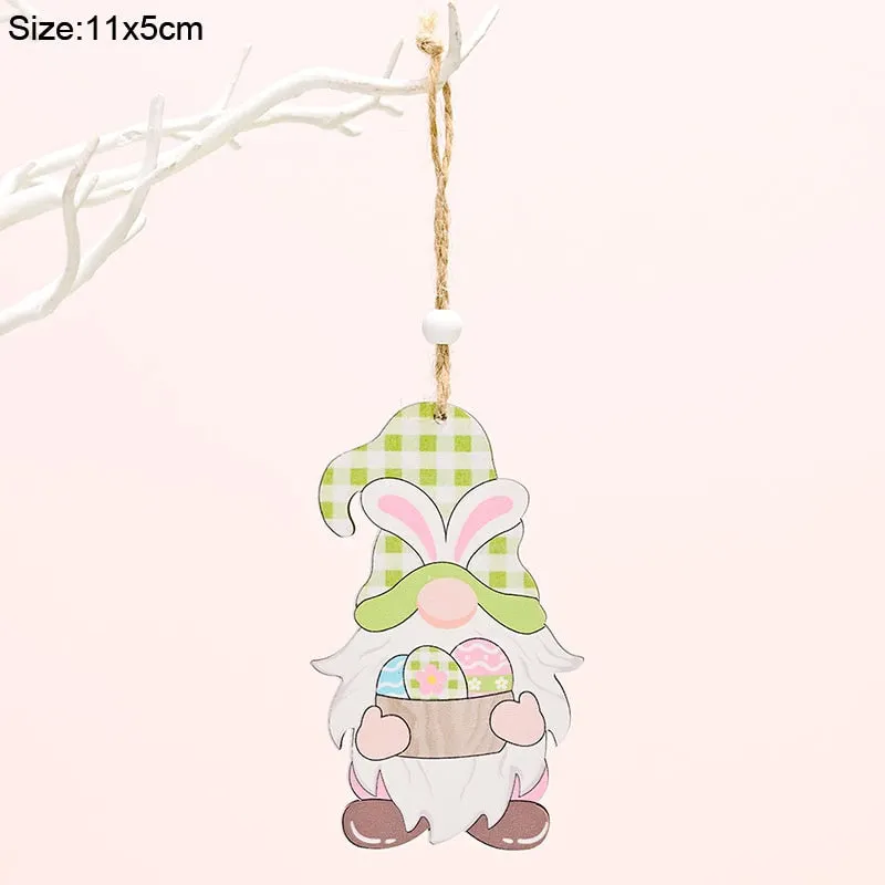 Easter Wooden Ornaments Decoration Cute Rabbit Bunny Egg Faceless Gnome Wood DIY Craft Spring Easter Home Decor Kids Gift Toy