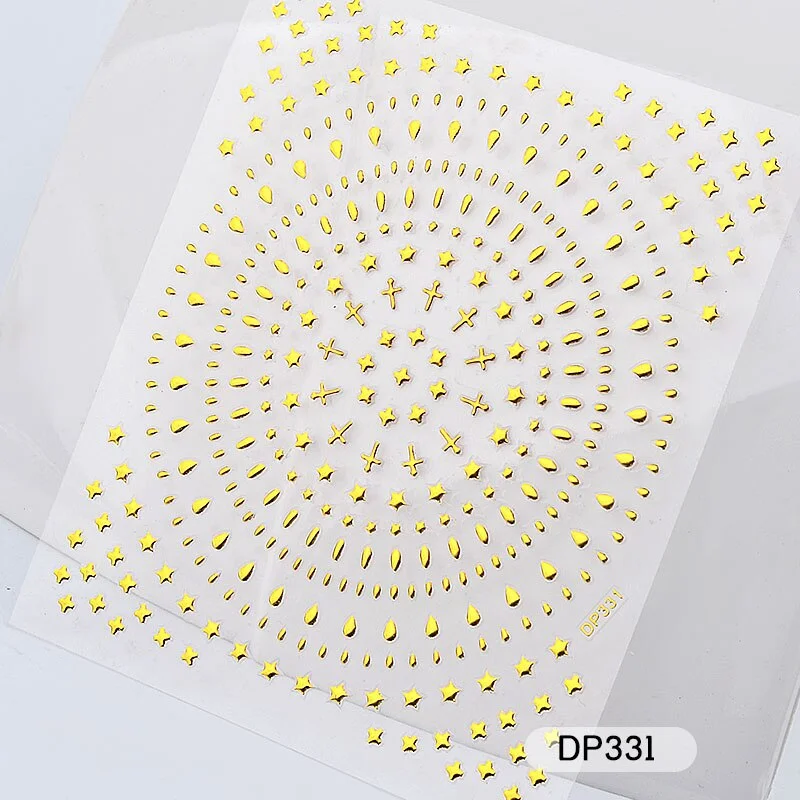 1 Sheet Metallic Nail Art Stickers Mixed Moon/Star/Arrow/Triangle Geometric Patterns 3d Gold Hollow Adhesive Sticker Decorations-Nail Inspo