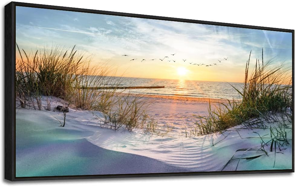 Black Wood Framed Canvas Wall Art For Living Room Large Size Wall Decor For Bedroom Ocean Beach Wall Paintings Office Wall Decorations Sunny Sea Seascape Wall Pictures Works Room Home Decor 20 inch  X 40 inch  20 x40 inchBlack Framed