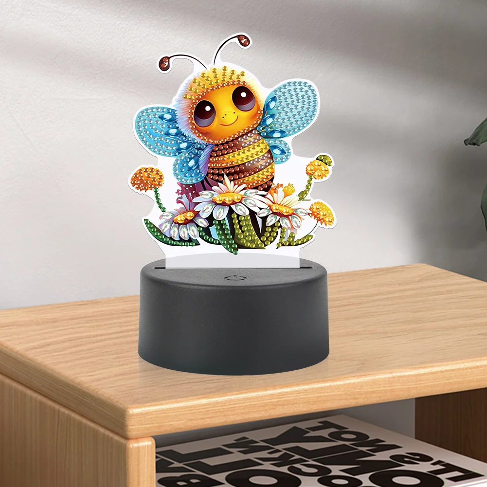5D DIY Acrylic Bee Double Sided Diamond Painting LED Night Light for Adults