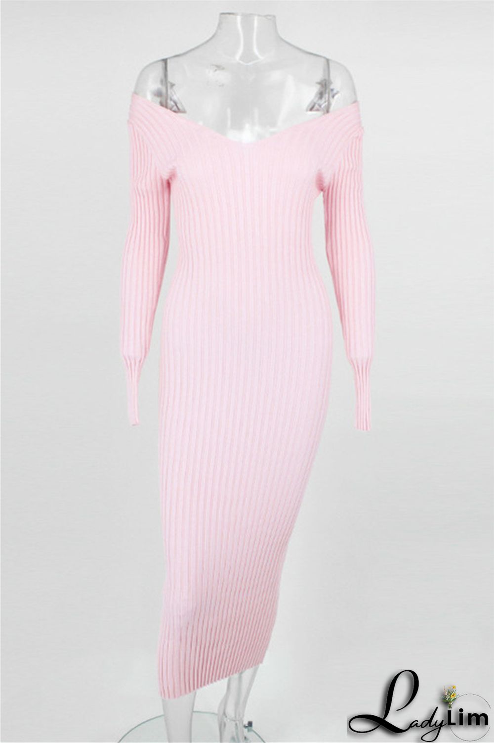 Black Fashion Casual Solid Basic V Neck Long Sleeve Dresses