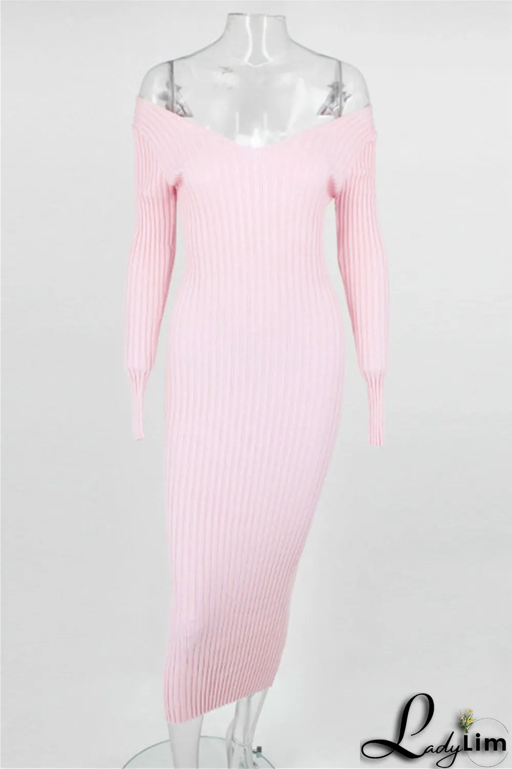 Black Fashion Casual Solid Basic V Neck Long Sleeve Dresses