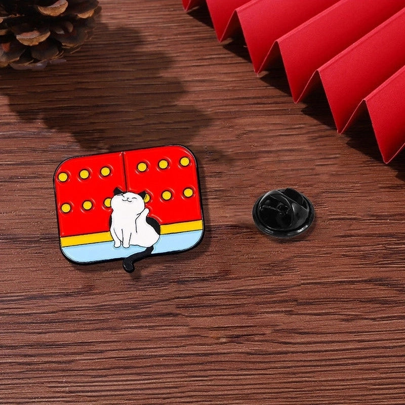Cartoon Style Oil Painting Cat Landscape Alloy Stoving Varnish Plating Kid’S Unisex Brooches Collar Pin
