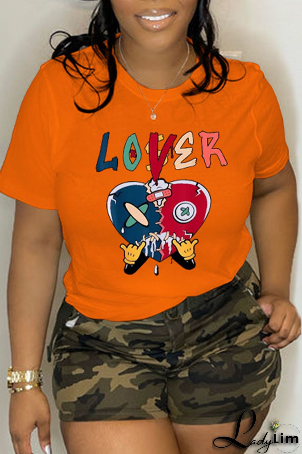 Red Casual Street Print Patchwork O Neck T-Shirts