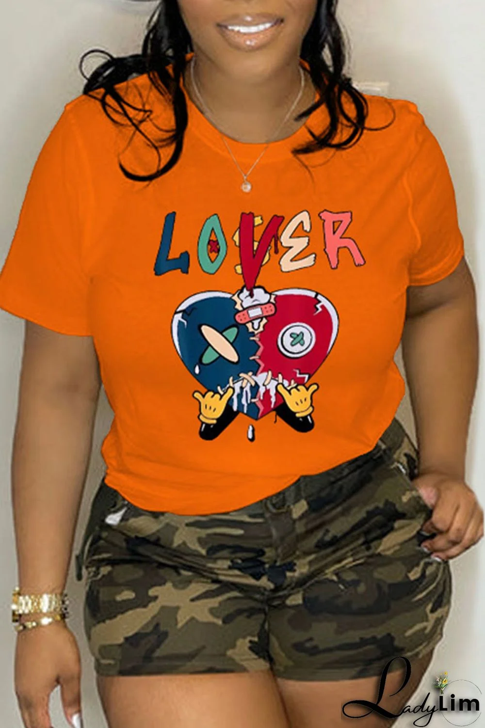 Red Casual Street Print Patchwork O Neck T-Shirts