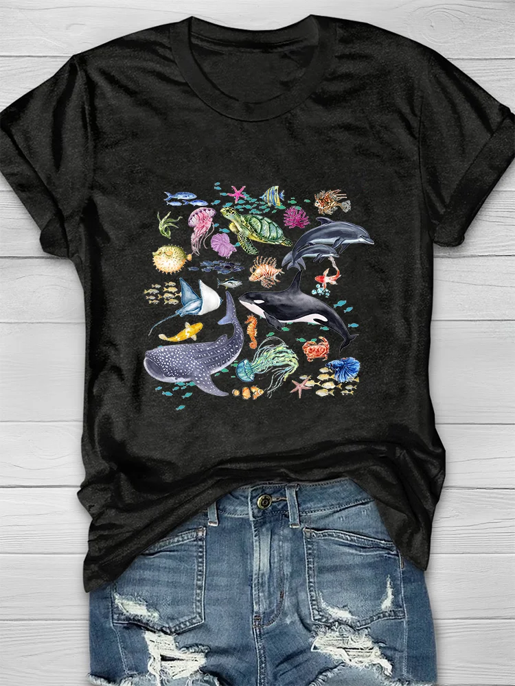 Eagerlys Watercolor Marine Animals T-shirt Eagerlys