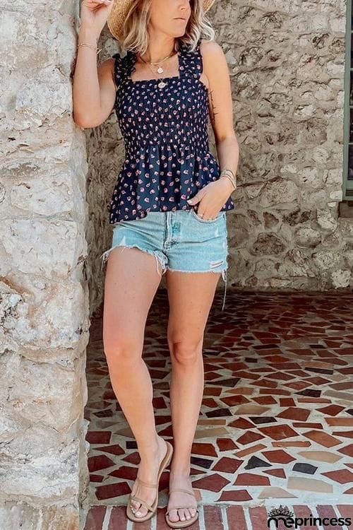 Elastic Floral Print Slip Top